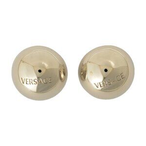 Versace Silver Color Metal Logo Engraved Earrings